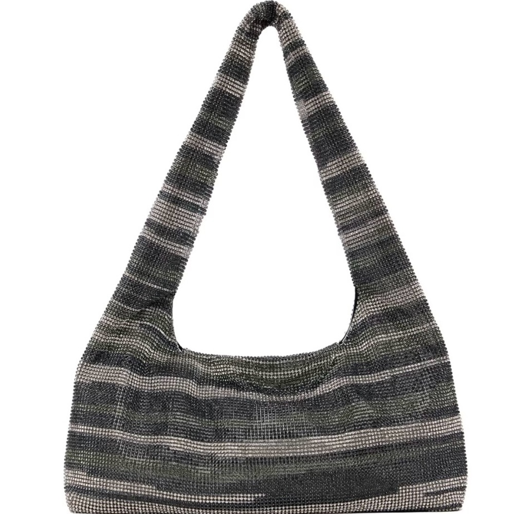 Kara Striped Sparkle Shoulder Bag in Black and Gray